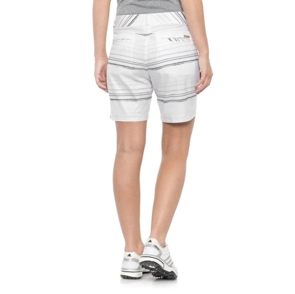 Adidas Women's Essentials 7" Golf Shorts Stretchy White Stripes Print si… - Picture 1 of 8